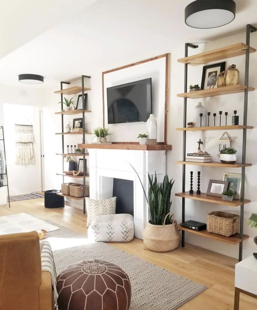 Rustic modern farmhouse living room decor ideas 87