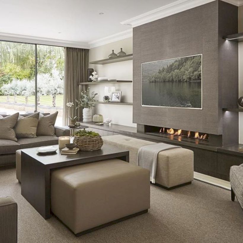 Adorable and cozy neutral living room design ideas 18