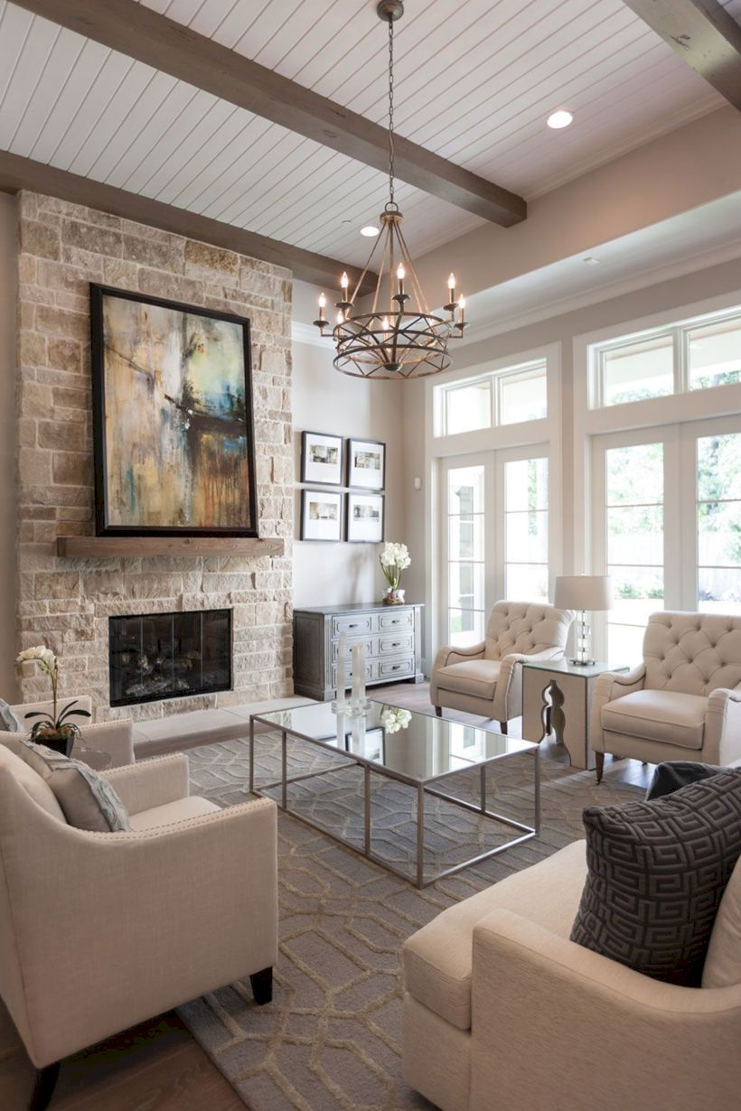 Adorable and cozy neutral living room design ideas 19