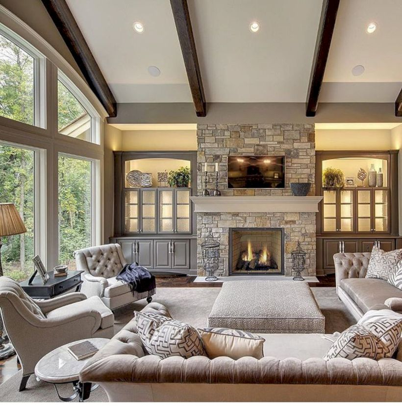Adorable and cozy neutral living room design ideas 46