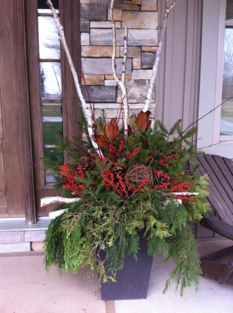 Colorful winter planters for your outdoor decorations 35