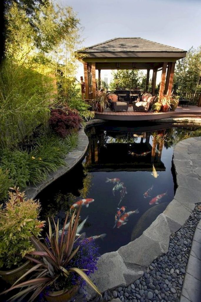 Design a fish pond garden with a waterfall concept 42