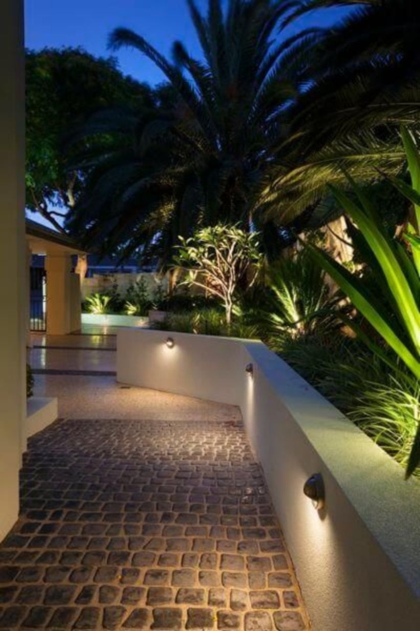 Front yard exterior design with beautiful garden lights 17