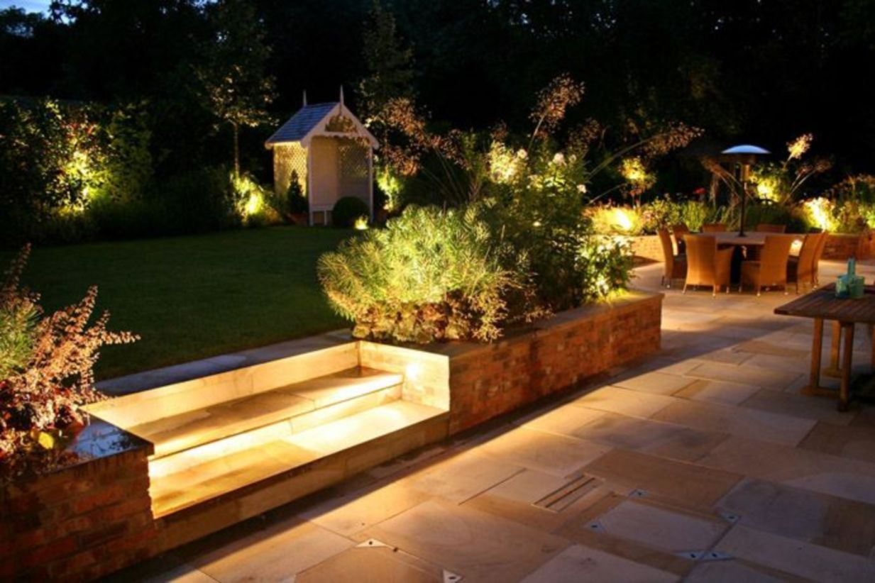 Front yard exterior design with beautiful garden lights 27