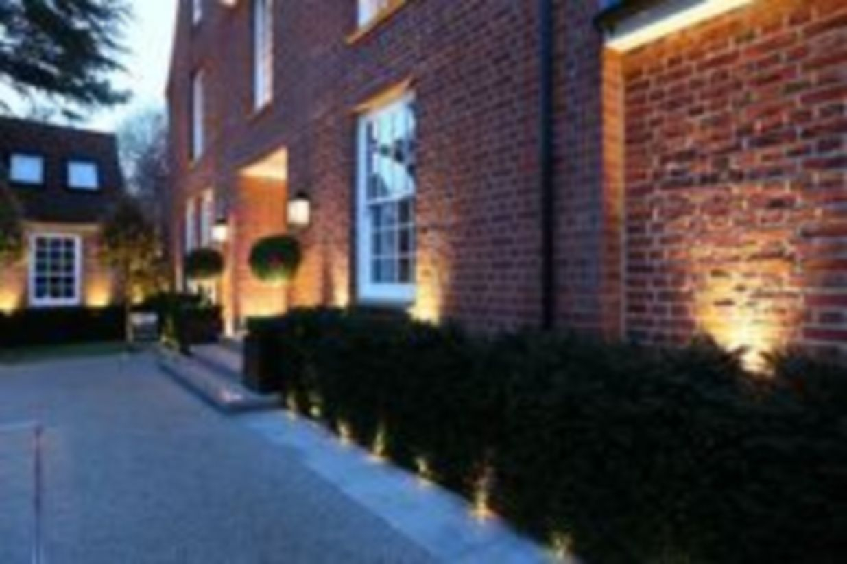 Front yard exterior design with beautiful garden lights 32