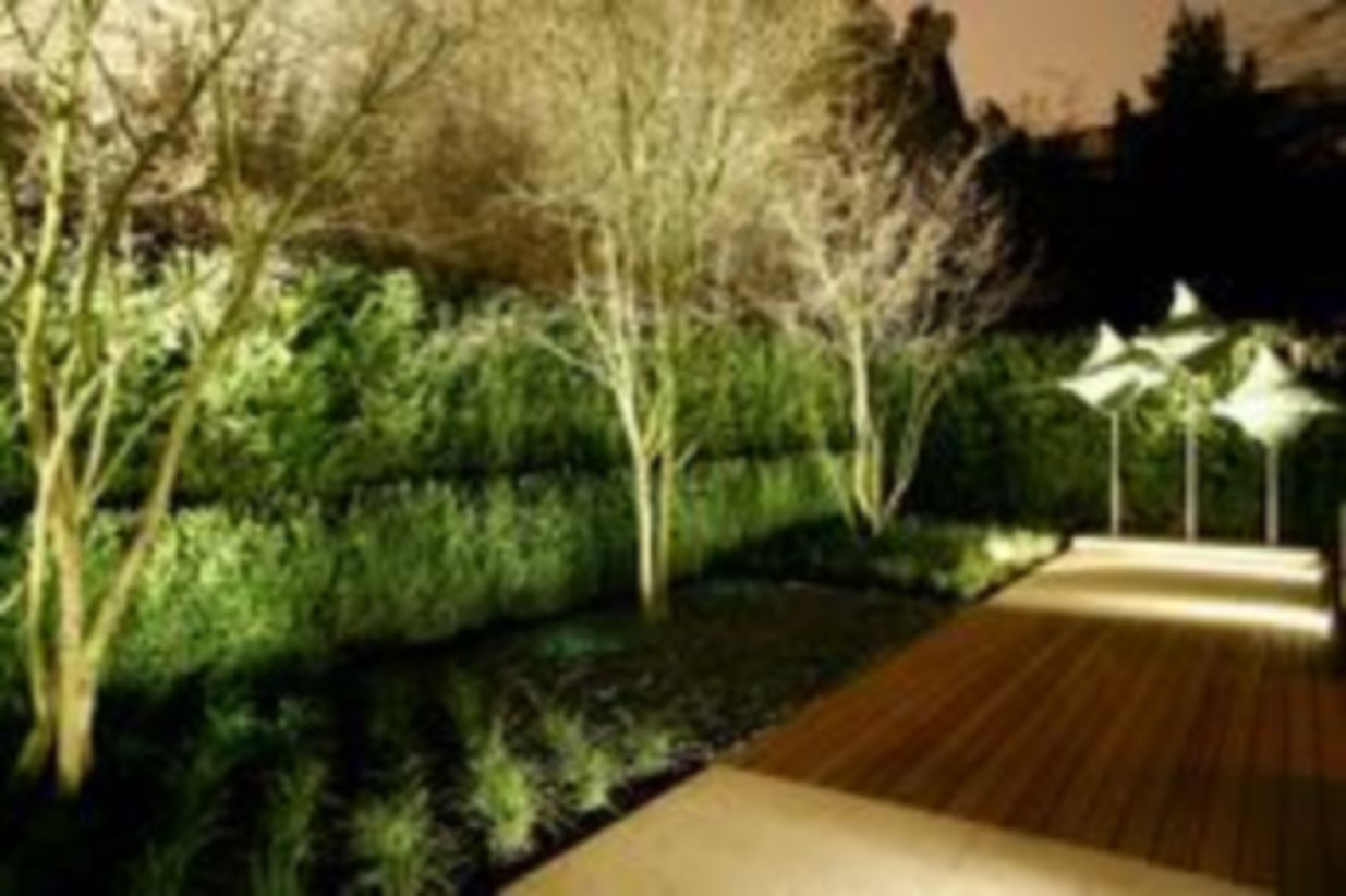 Front yard exterior design with beautiful garden lights 34