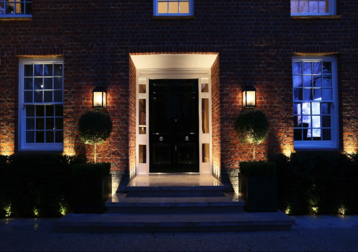 Front yard exterior design with beautiful garden lights 36
