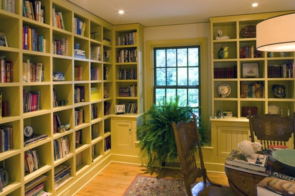 An incredible green home office bookshelves to perfect your home office design