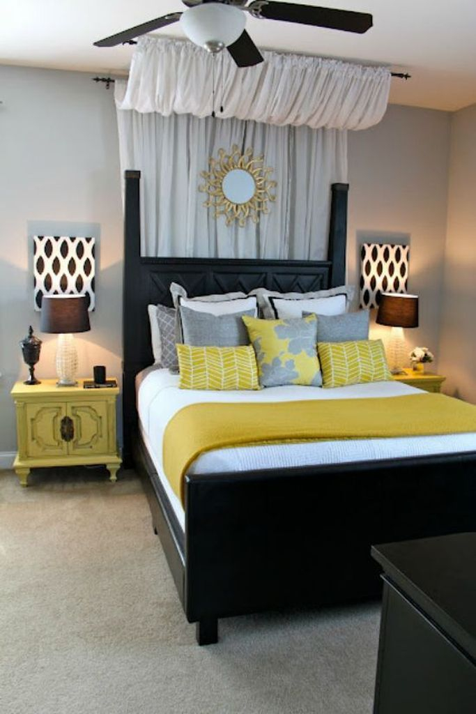 Black headboard combined with white curtain