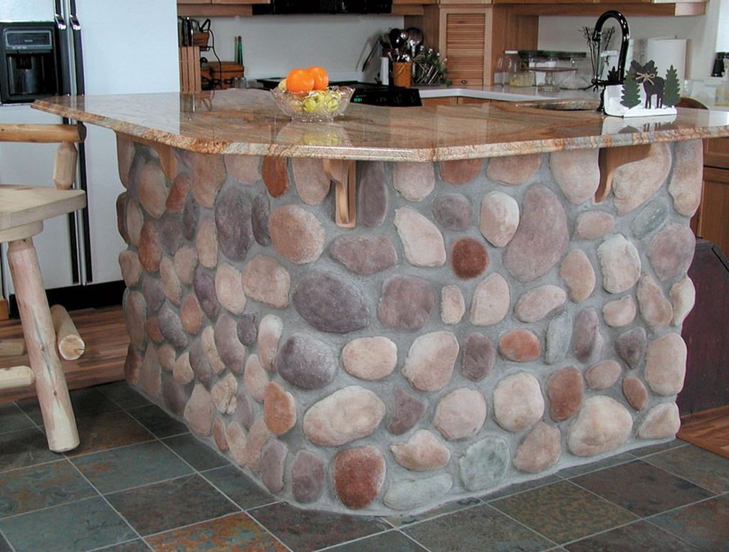 Brilliant kitchen design ideas with river stone kitchen island to perfect your natural kitchen