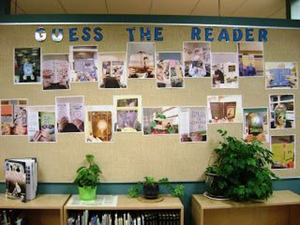 Classroom board display with photo gallery
