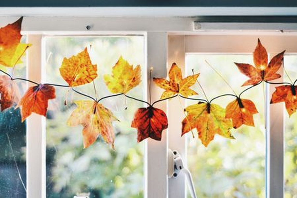 Creative dry leaves garlands with string lamps for your home