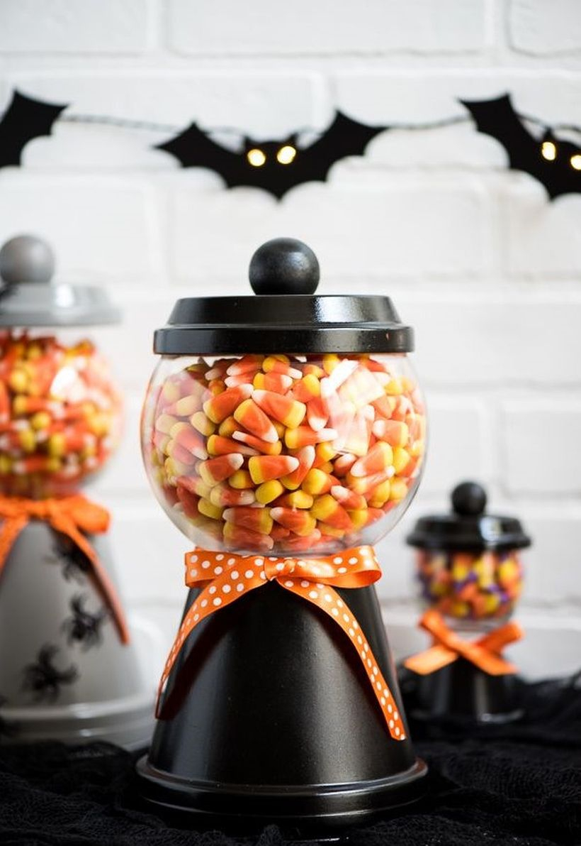Diy fall ornaments with candy jar for decoration table