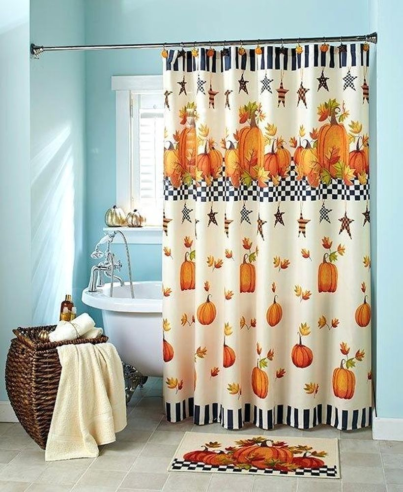 Fall shower curtain pumpkin stars