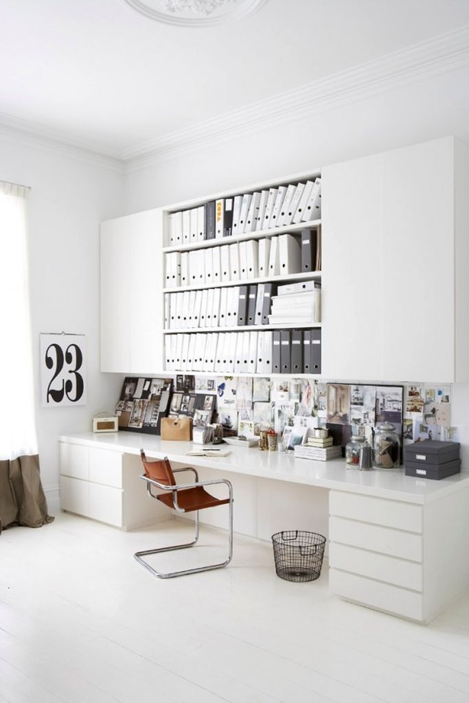 Modern desk design with white long desk to perfect your office home