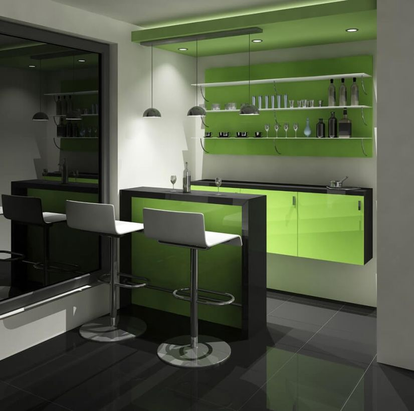 Modern green accent home bar