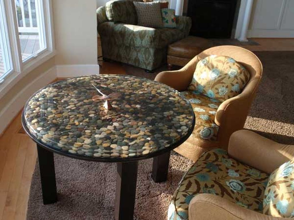 Stunning living room furniture design with stone table top to complete your natural living room