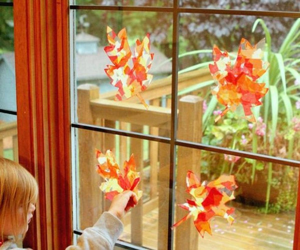 Autumn leaves craft window decoration