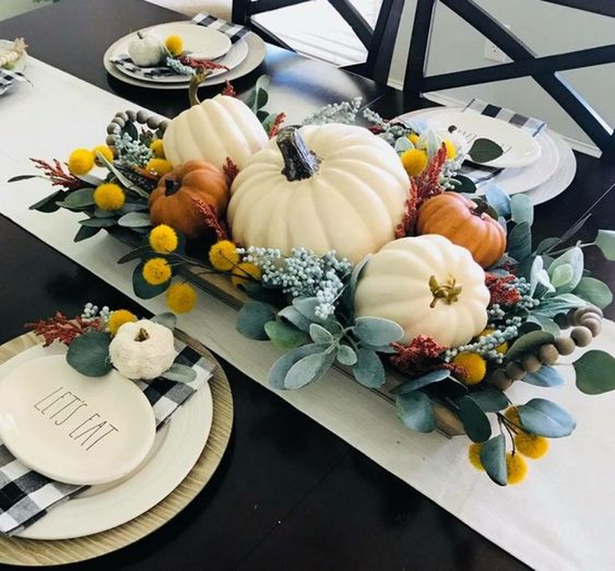 Big white and orange pumpkin for decoration dining table