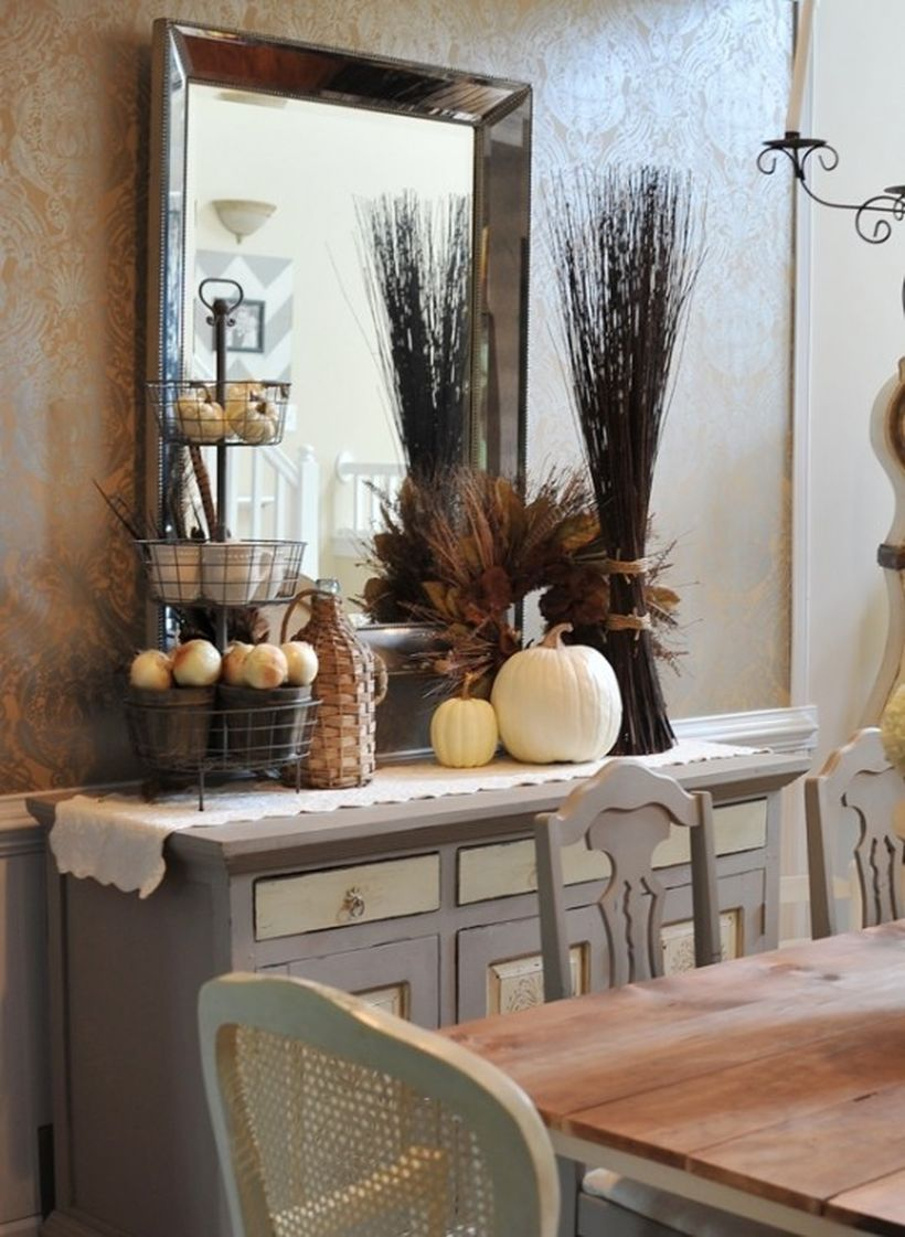 Simple console table to store ornament pumpkin in dining room to look fun this fall