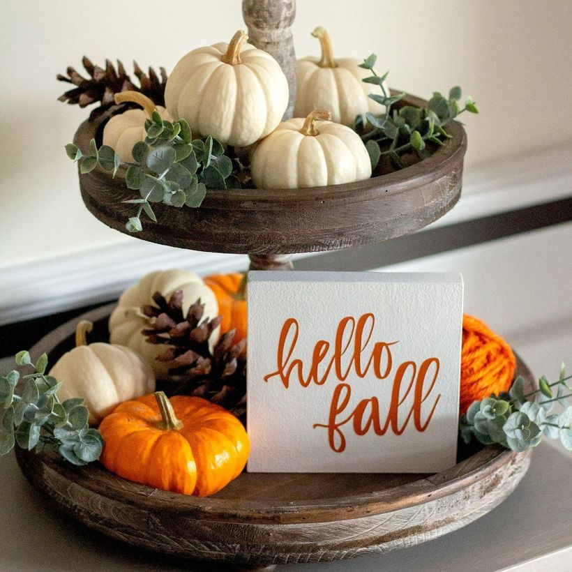 White and orange pumpkins for centerpiece decorate