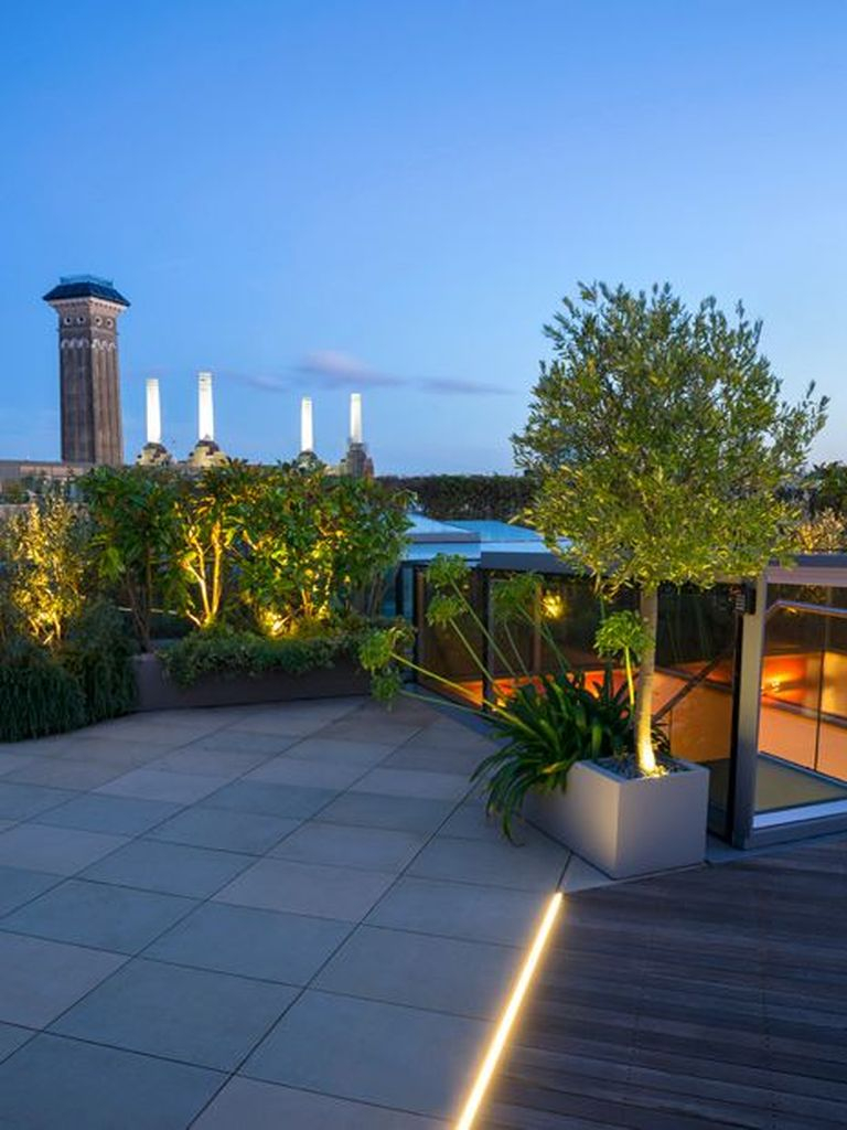 An amazing modern rooftop lighting by lighting merge on the plant and lighting on the floor to perfect your rooftop garden
