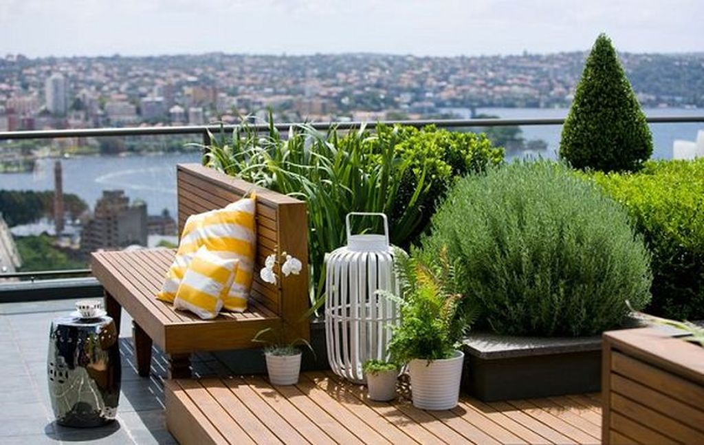 An amazing small rooftop project combined with transparent glass fences and plants around it to perfect your rooftop design