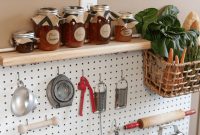 An impressive home decoration diy projects with using pegboard, shelves, tubes, cans, jars, baskets and hooks to create an organized, useful and changeable wall space.