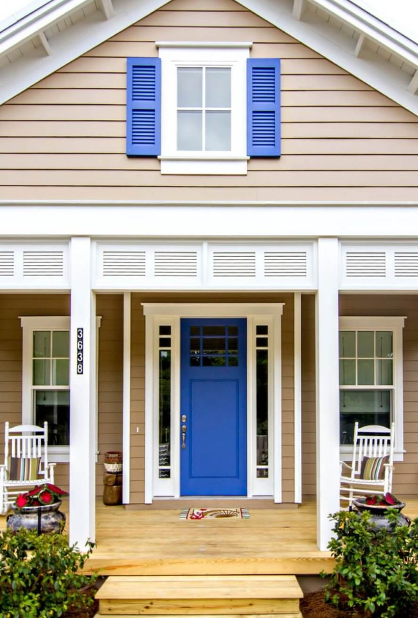 Awesome cobalt blue front door is suitable for your farm house to look different