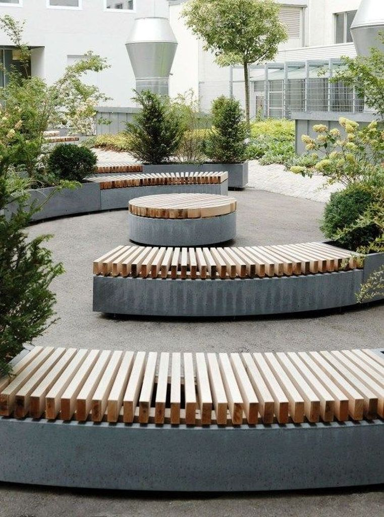 Bench combined with round table to perfect your outdoor design
