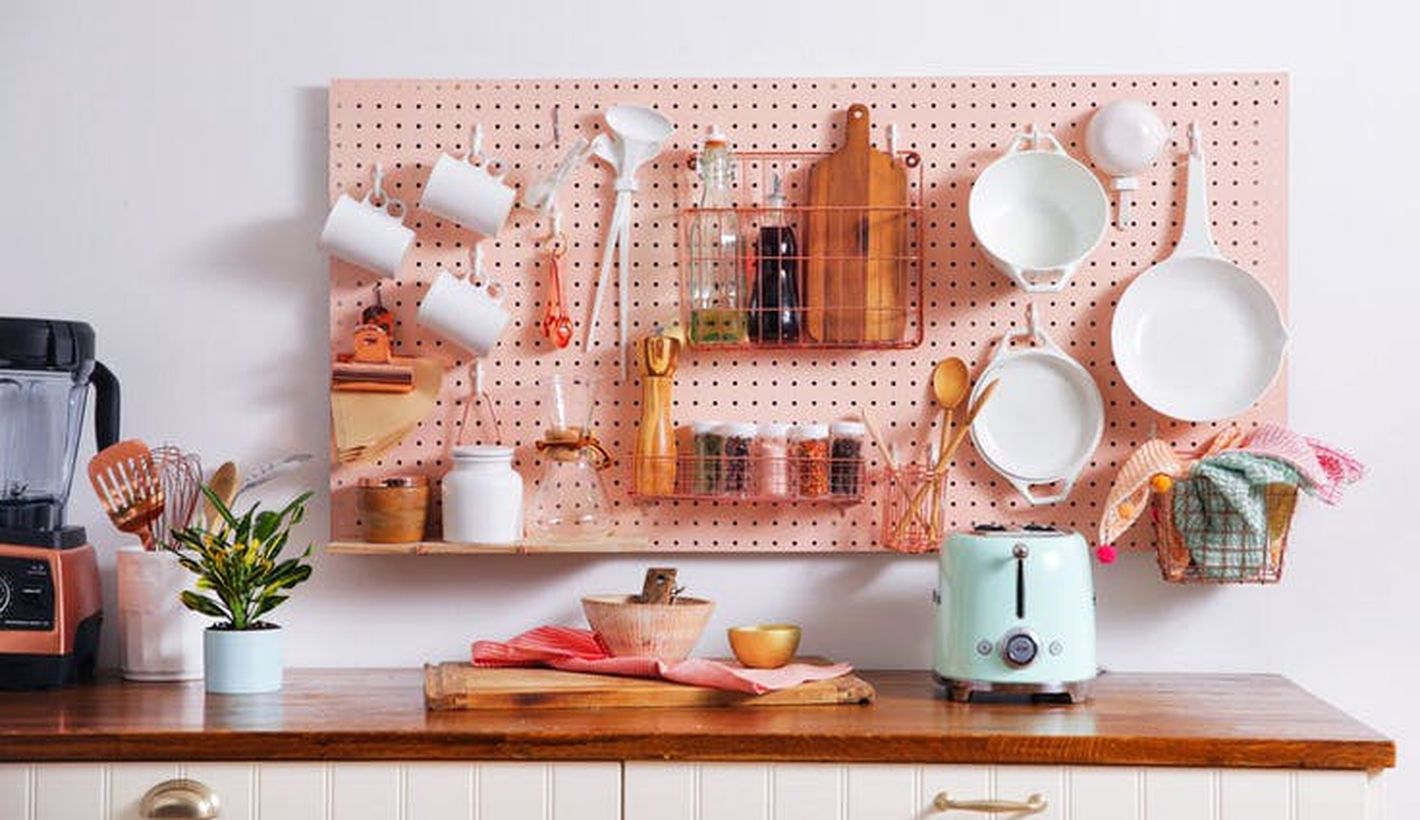 Best home decoration diy projects with pegboard organization to arrange storage for kitchen utensils