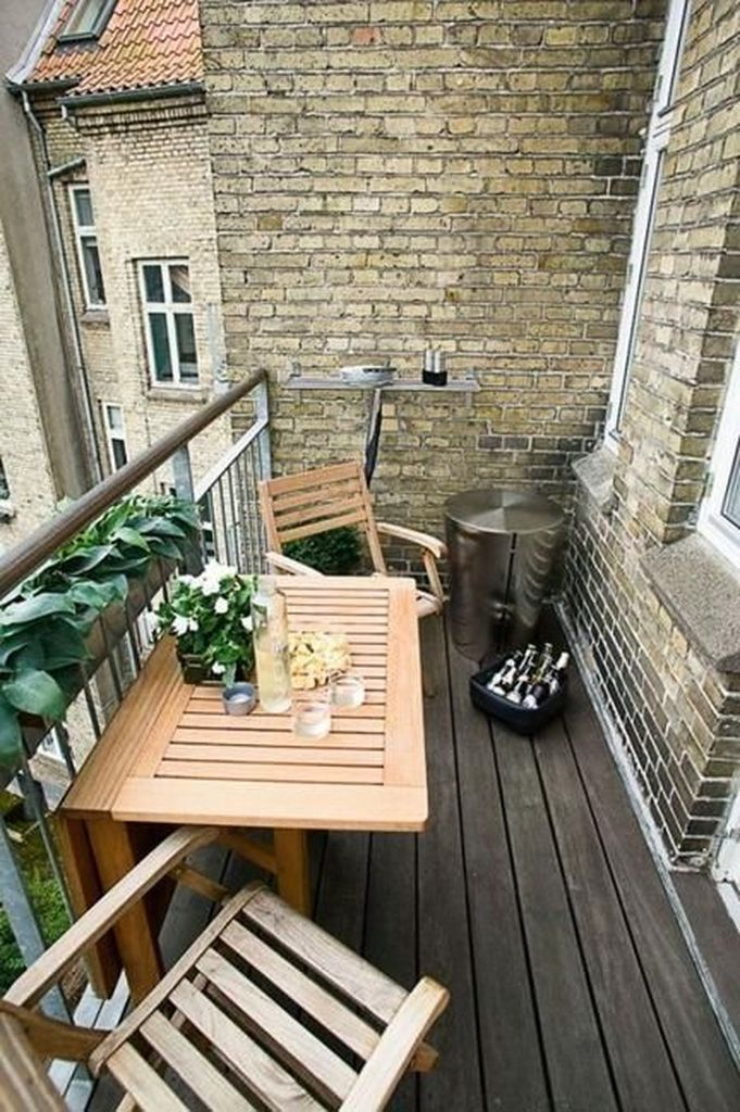 Brick walls for balcony with wooden floor