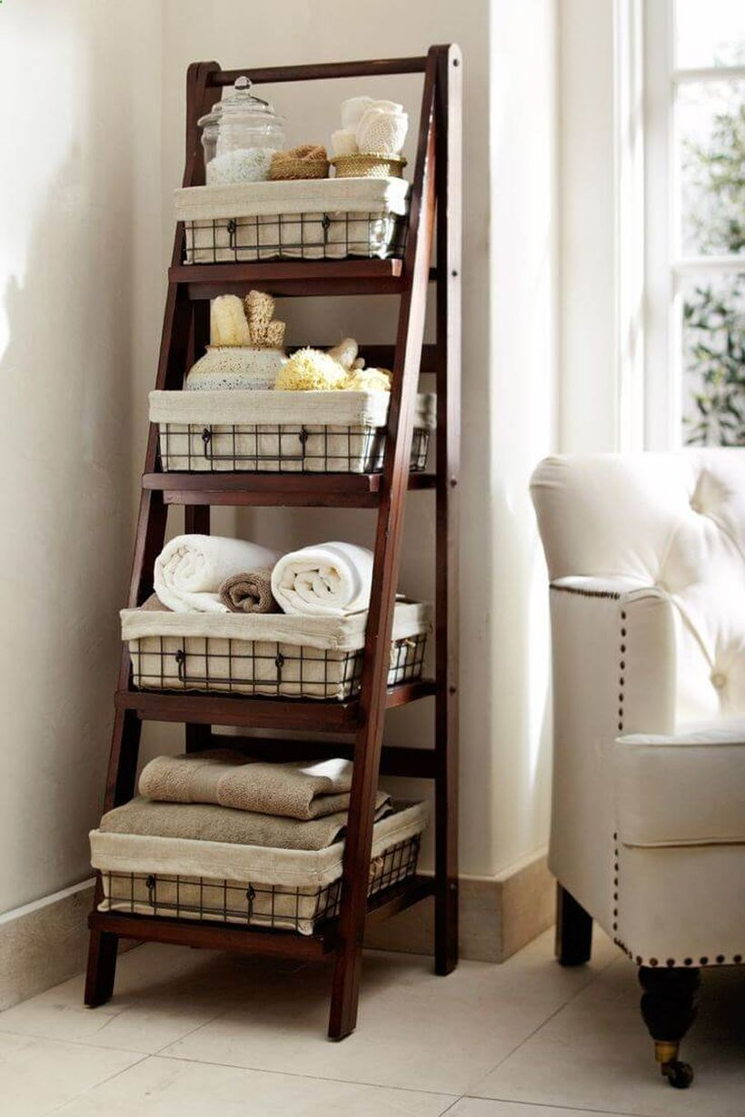 Diy home decoration projects with old ladder ideas for the bathroom