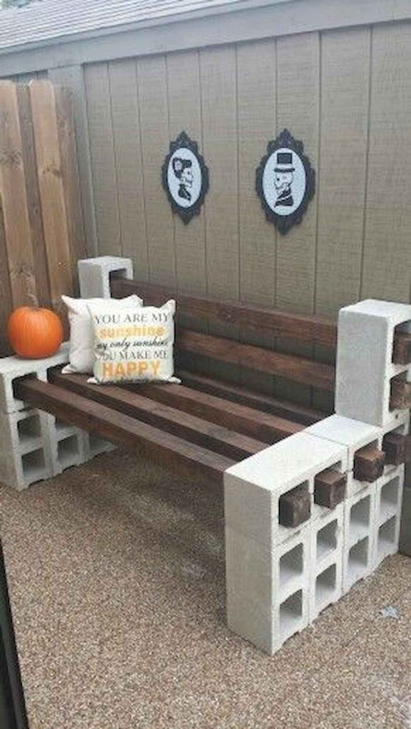 Diy wooden bench with brickwork stand