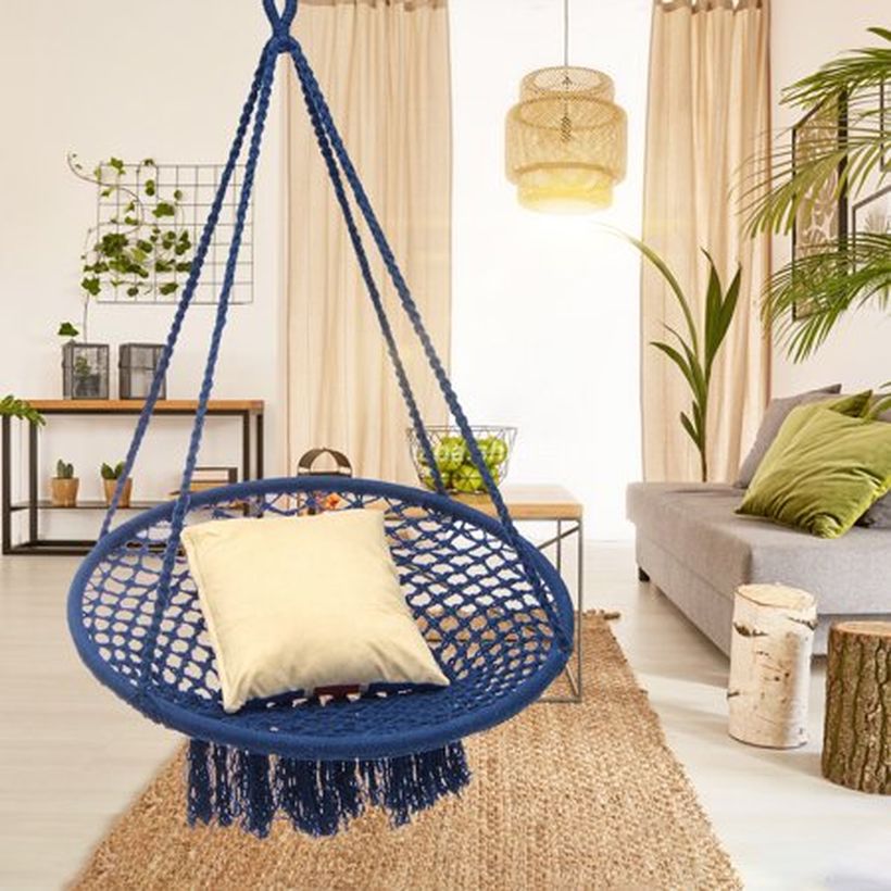 Dark blue macrame chair.