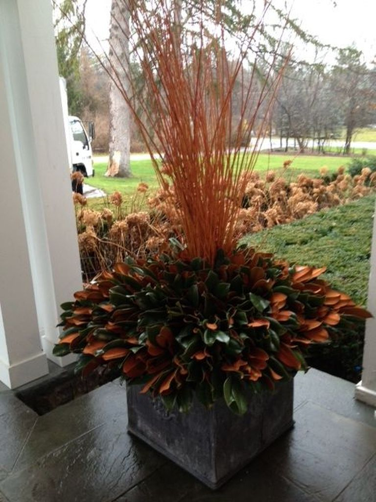 Fall decoration with straw and plants