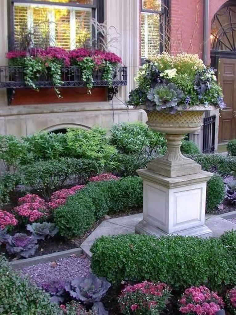 Front yard decoration with plants and beautiful flowers