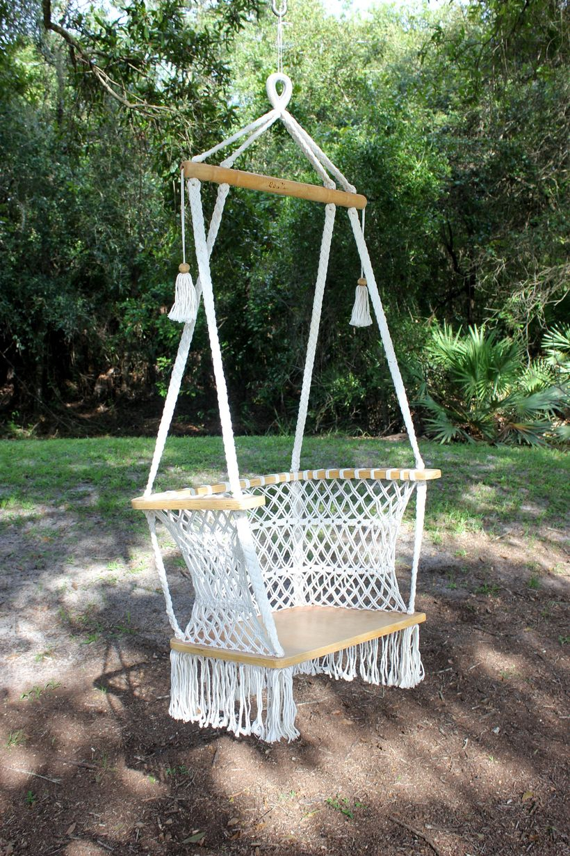 Handmade vintage hanging macrame chairs.