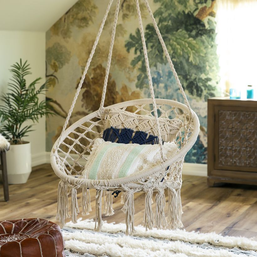 Hanging cotton macrame rope.