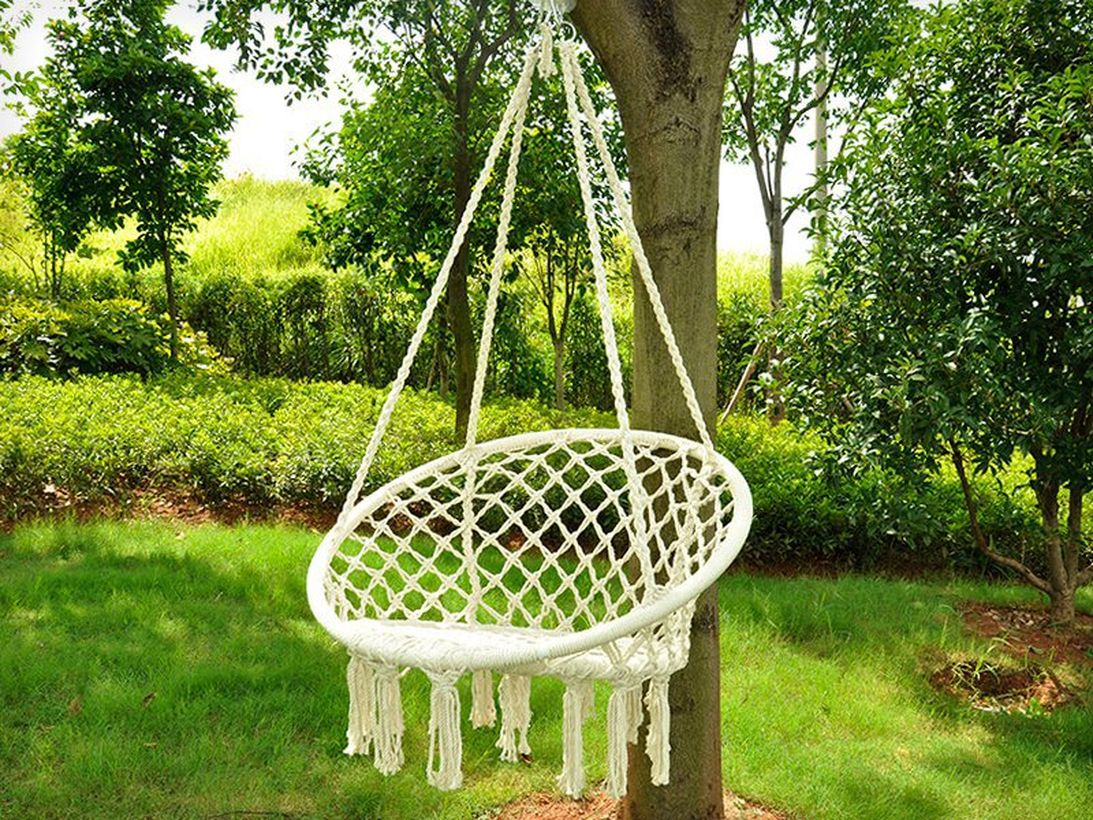 Large macrame swing chair.