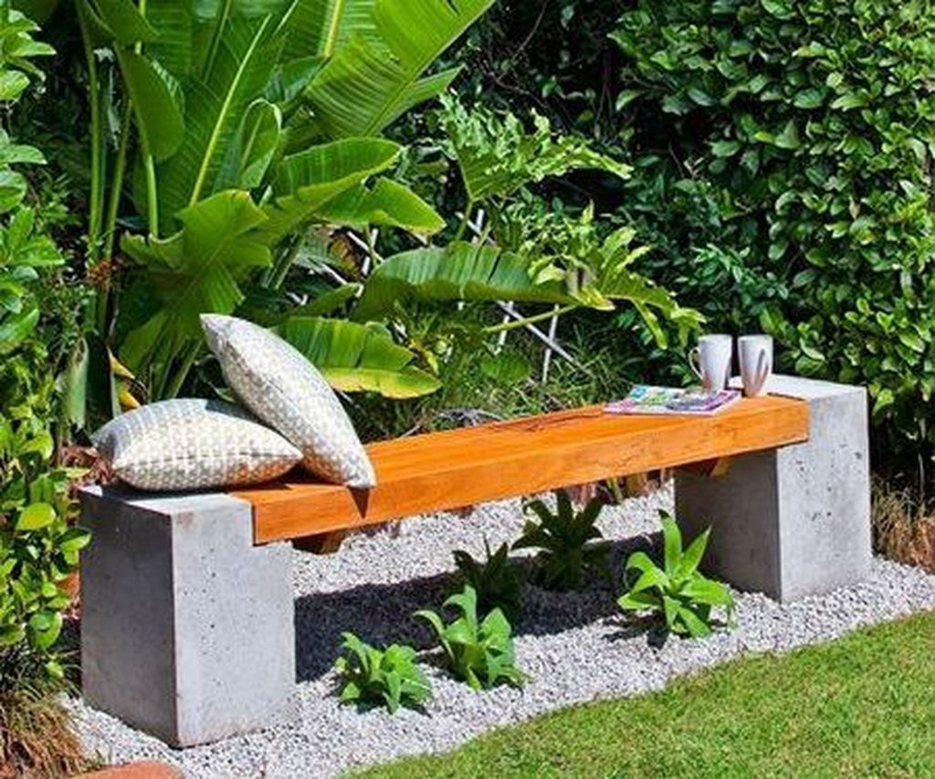 Minimalist wooden bench for backyard