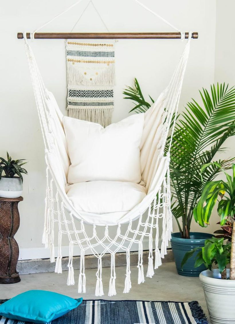 Natural off white macrame swing chair.