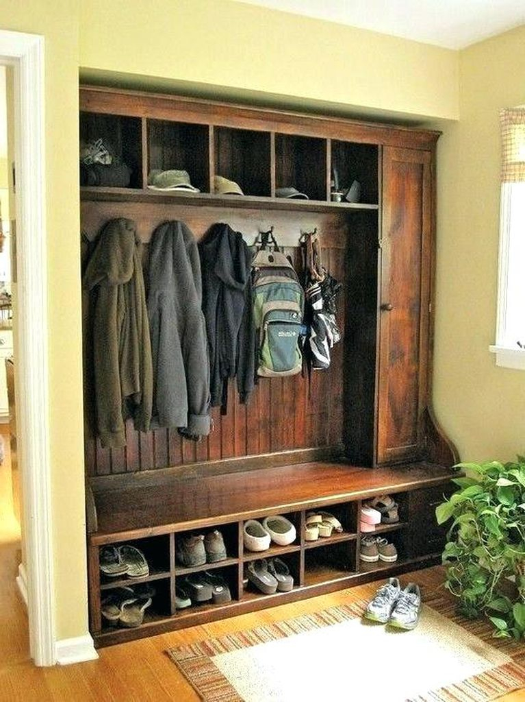 Perfect combination entryway ideas with wooden bench and coat hooks below shelf medium size to perfect your entryways decorating