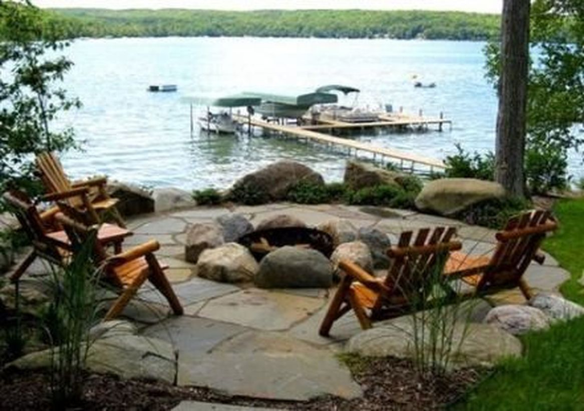 River stone fire pit in riverside