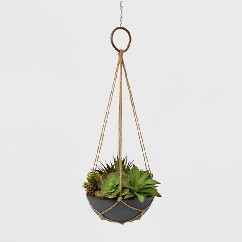 Round hanging succulent ideas with gray pot for best room