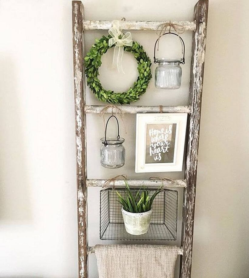 Rustic diy ladder shabby chic to hang ornament, wreath and house plant for your home decoration