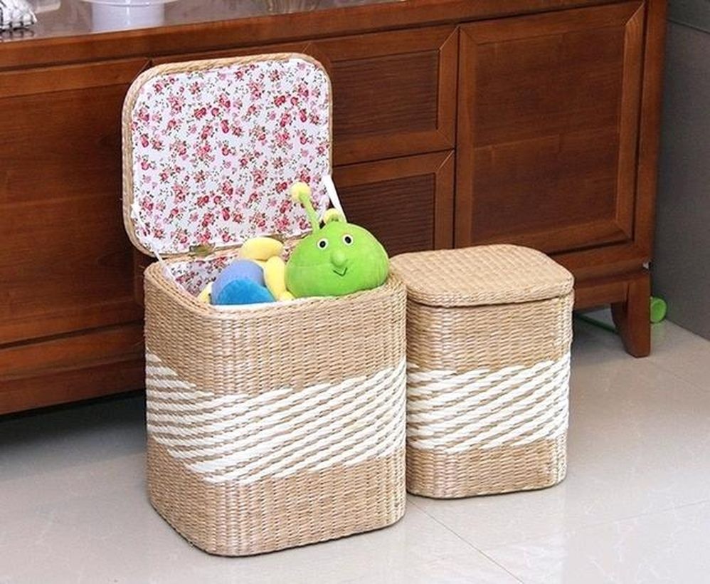 Simple handmade storage toys with brown and white color and tube shape