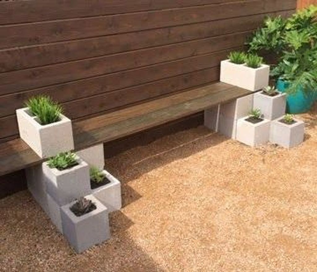 Simple wooden bench combined with plants