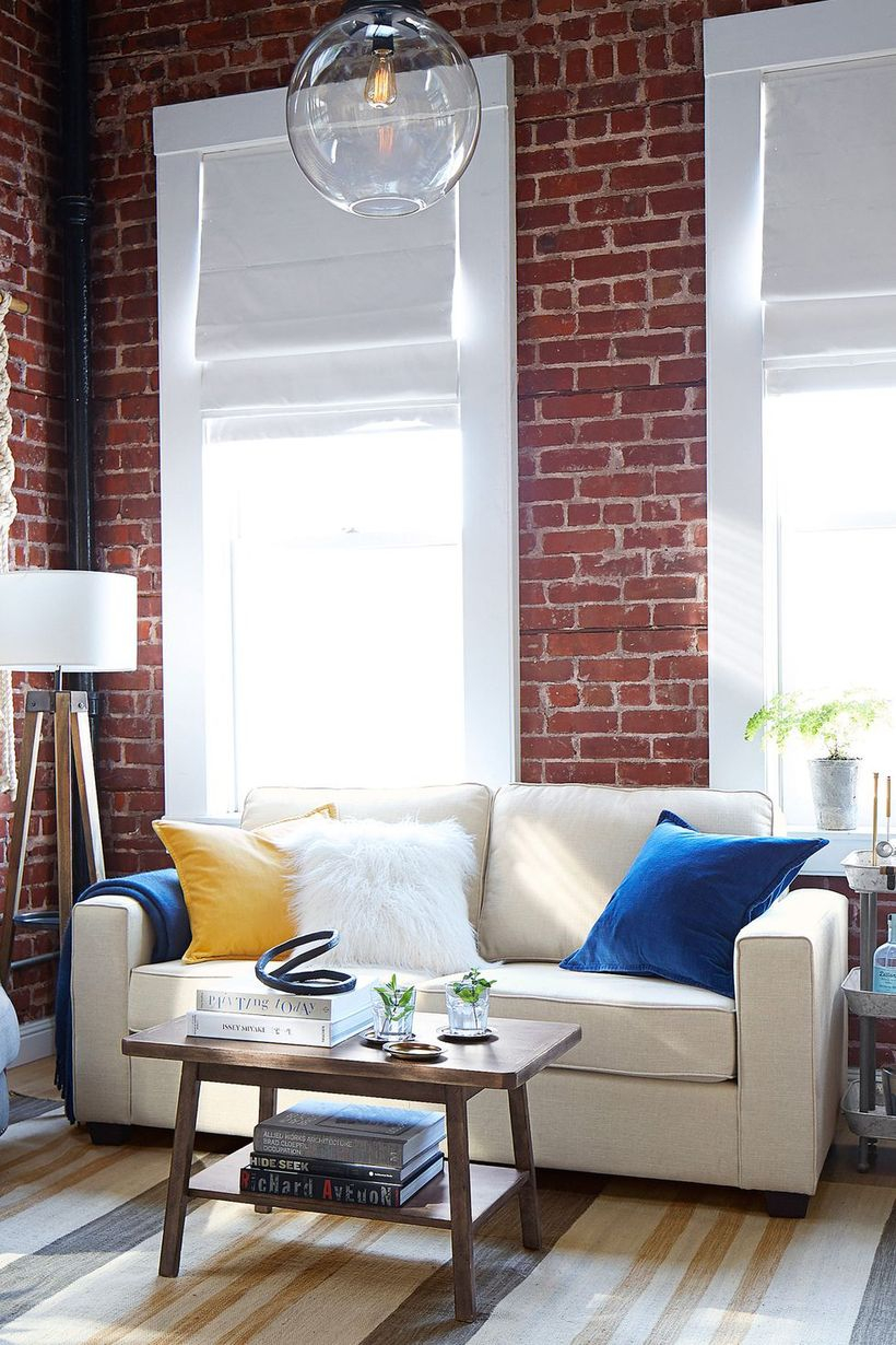 Soma fremont square arm upholstered sofa.