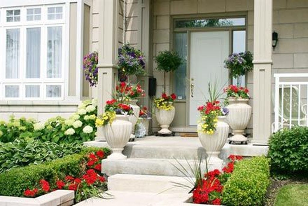 Terrrace design for fall with plants and flowers decoration